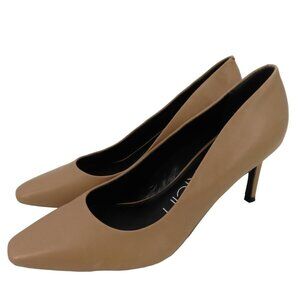 Calvin Klein Womens 8.5 M Callia Beige Leather Snip Toe Pumps High Heels Shoes